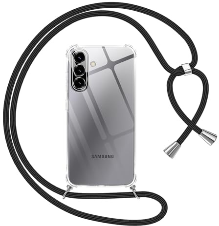 Pnakqil Coque pour Samsung Galaxy A17 5G/4G avec Cordon, Transparente Silicone Housse avec Réglable de Collier Anti-Chute Etui pour Samsung A17 5G/4G, Ètuis à Bandoulière 6.7, Noir