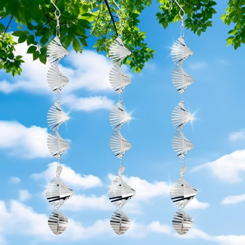 XSHAO® 3 Stück Windspiele aus Edelstahl, 3D Reflektierende Vogelschreck Windspiel Garten Hängend für Outdoor Wohnzimmer Fenster Korridor Hof Dekoration