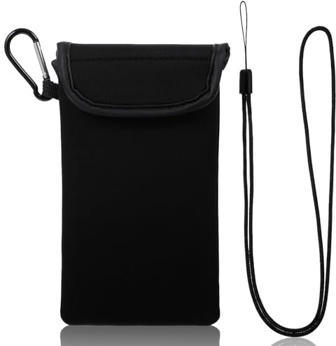 IANFAN Handy Tasche, Tasche für Handy Handytasche mit Karabiner und Umhängeband Schwarz Mobile Phone Pouch Handysocke Neopren Handyhülle Taschen Phone Bag für Telefone Bis Zu 6,7 Zoll