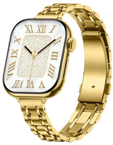 Suphart Kompatibel med armband Apple Watch för damer 49mm 46mm 45mm 44mm 42mm, smala metallband för iWatch Ultra 3/2/1 Serie 11 10 9 8 7 6-1 SE (Guld)