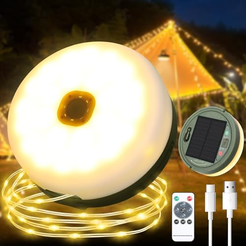 EccoCove Camping Lichterkette Aufrollbar Solar - 10M 132LED Lichterketten Camping Aufrollbar Wasserdichte Lichterketten Campings Solar mit Fernbedienung für Hof Wohnmobil Deko