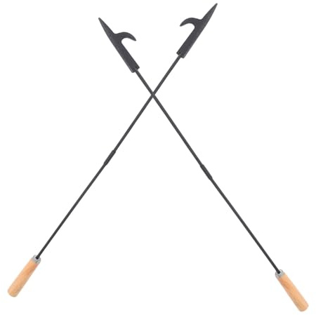 MAGICLULU 2 Stück Kaminhaken mit Holzgriff Robuster Metall Feuerhaken für Kamin Lagerfeuer Grill Tragbares Ofen und Feuerstellenwerkzeug für Camping und Holzöfen