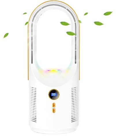 Ventilatore senza pale, di flusso d'aria migliorato a 5 velocità, ricaricabile tramite USB, luce notturna, silenzioso, portatile, senza lama, per casa, auto, camper, campeggio, camera da