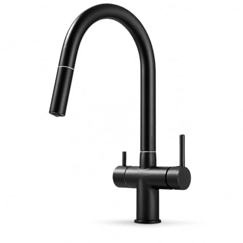 Ari 3-Wege-Küchenarmatur Spültischarmatur mit ausziehbarem Auslauf Wasserhahn Trinkwasser Mischbatterie Mattschwarz 360 Grad Flexibel Slender