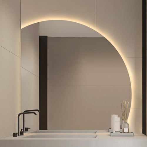 Specchio da bagno a mezzaluna LED dimmerabile da 40 pollici, antiappannamento intelligente da 32 pollici per la decorazione della casa con interruttore touch, HD antideflagrante (taglio inferiore sin