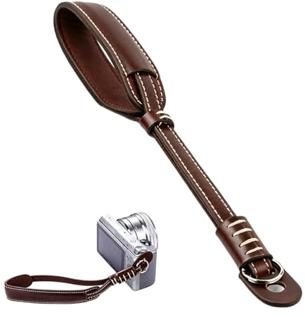 RVYEIOP Cinturino da Polso per Fotocamera, Cinghia da Polso in Pelle PU Marrone da 21.5cm, Tracolla da Mano Universale per Reflex DSLR Mirrorless Compatibile con