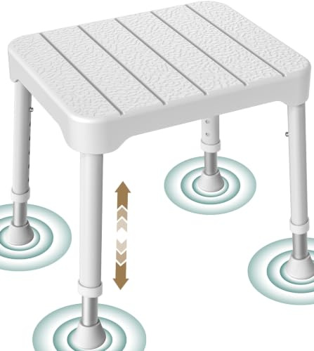 Sgabello da doccia leggero, portata 160 kg, antiscivolo, portatile, per anziani, bianco