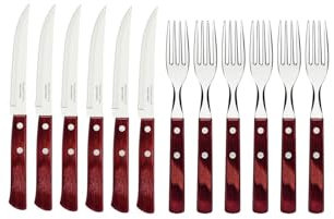 Tramontina Steakbesteck Pizzabesteck, 12-teiliges Set, für 6 Personen, Steakbesteckset, rostfreier Edelstahl, FSC zertifizierter Echtholzgriff, spülmaschinenfest, Rot