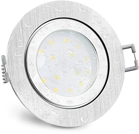 SSC-LUXon RW-2 LED Bad Einbaustrahler rund Alu IP44 4W 3 Lichtfarben | Spritzwassergeschützter Deckenspot fürs Bad & außen - warm / neutral / kalt umschaltbar, nur 30mm tief, inkl. LED-Modul