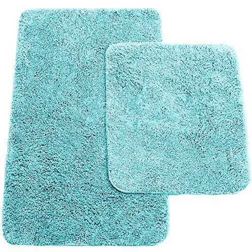Brandsseller Badematten 2er-Set bestehen aus Badvorleger: ca. 50/80cm und WC-Vorleger ca. 45/50cm - Farbe: Türkis