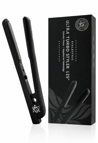 Evalectric Ultra Turbo Styler - 1.25 Ceramic Flat Iron with Floating Plates - Dual Voltage Hair Straightener - Negative Ion Technology - Travel Friendly - Black