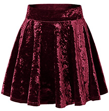 Urban GoCo Mini Falda Elástica Patinadora de Terciopelo de Retro (Small, #2 Vino Rojo)