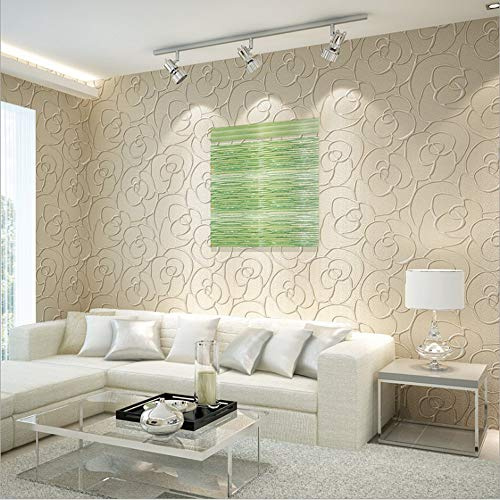 Q QIHANG DAWEI 3D Embossed Rose Flower Non-Woven Flocking Wallpaper for Bedroom Cream Color 1.73'W x 32.8'L