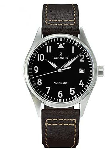 NC Cronos 39mm Pilot Mechanical Men Watches PT5000 Super Luminous Sapphire Class Braunes Lederband Edelstahl Fliegeruhr (Color 3)