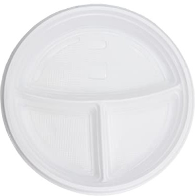 Commerline Plastikteller 100 Stück 3-geteilt | Mehrweg Ø22 cm Plastik Teller Kunststoffteller | Partyteller Partygeschirr Plastikgeschirr Spülmaschinenbeständig