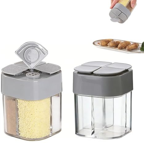 Vastsea 2 Stück Gewürz Dispenser, 4 in 1 Gewürzdosen Eckig, Gewürzstreuer Camping, Für Salz Und Pfeffer Und Gewürze.