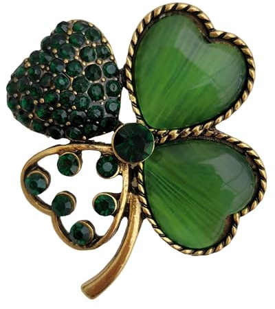 GFM® Broche trèfle à quatre feuilles en émail - (BRCH-Clover-CRYS), Small, Métal, Cristal