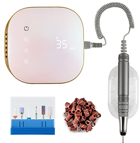 Madenia Borstlös Elektrisk Nagelfräs 35000 U/min Professionell, Touch Profi Elektrisk Nagelfil Manikyr Pedikyr Set för Akrylgel Gelnaglar, med 6 Nagelfräsbits (Gradientrosa)