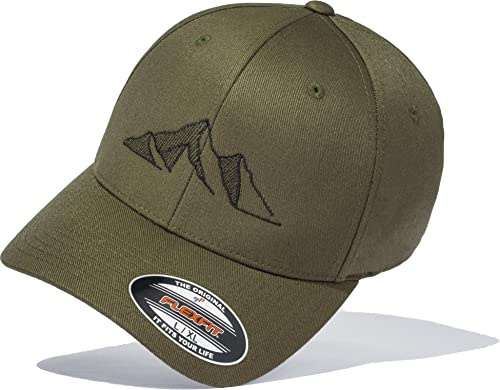 Outdoor Cap Flexfit : Mountain Peaks – Cappellino da baseball da uomo e da donna – Attrezzatura da arrampicata accessori escursionistici, Verde oliva, L