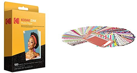 Kodak 2x3 Premium Zink Fotopapier (100 Blatt) & Zink Bunte, lustige & dekorative Fotorahmen Aufkleber für 2x3 Fotopapier Projekte - Packung mit 100 Stück