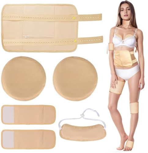 6PCS Castor Oil Pack Wrap Kit, Rizinusöl-Wickel, Baumwolle Castor Oil Wrap Pack,Wiederverwendbares Rizinusöl Bio-Packung Set,Verstellbaren Riemen für Hals Brust Taille Knie und Füße