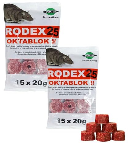 Pest O One Rat Poisoning Blocks Wax Block Bait Mouse Bait Block Single Feed Rodent Killer Block Max Strength Fast Acting All Weather Bait Block Pack of 2 (Rodex Oktablock-ll - 600g).