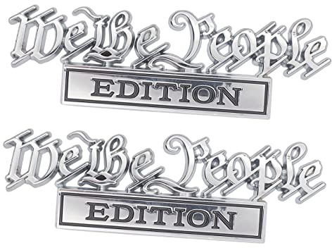 2 Pack We The People Edition Emblem 3D Fender Badge Decal Car Truck Replacement for Universal Vehicle, Car, Truck, SUV Chrome Black