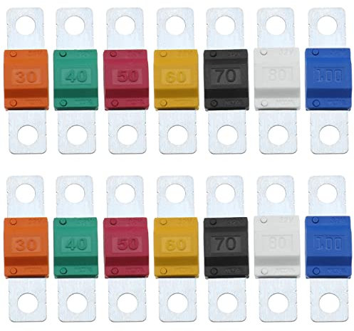 ECSiNG 14pcs Fusibles Midi 30/40/50/60/70/80/100Amp 32V Automobile Fusible Bolt-on Fusible pour Système d'alimentation Marine Électrique Véhicule Hybride Automobiles DC Moteur de Voiture Audio