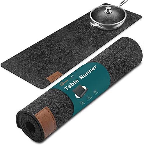 shinfly Tischläufer Filz, 100x30cm Tischläufer Modern, Tischdekoration, Tischläufer Abwaschbar mit Leder Label - Tischläufer - Filzläufer