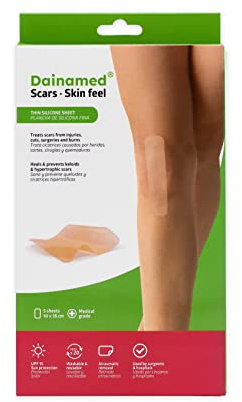 Dainamed Skin känsla - 5 medicinsk kvalitet silikonförband för ärr, sårläkande silikonplåster. Minskar alla typer av ärr och brännskador. (10 x 18 cm)