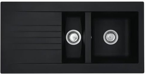 Liquida KAV150BL 1.5 Bowl Composite Reversible Black Kitchen Sink and Waste Kit