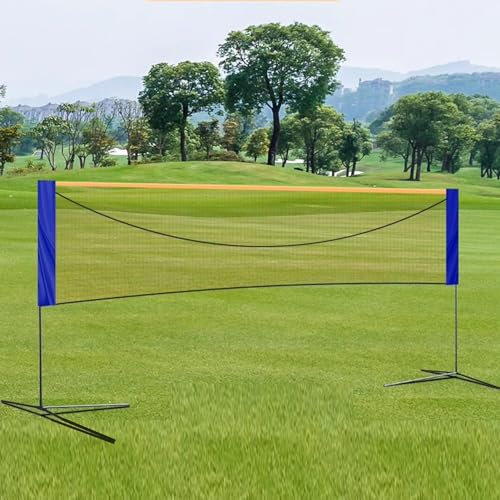 Badminton Netz mit Ständer Tragbarer Badminton Net Stand für Gericht/Garten/Rasen, Leichter Faltbarer Volleyballrahmen mit Handtasche, 41 - 61 Höhe Einstellbar