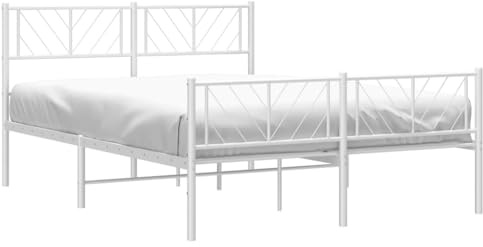 vidaXL Bettgestell, Bettrahmen mit Kopfteil Fußteil, Metallbett Bett mit Lattenrost, Doppelbett Gästebett Schlafzimmer, Metall Weiß 160x200cm