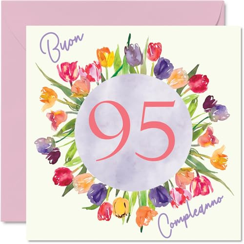 Stuff4 Karte zum 95. Geburtstag für Frauen, Aquarell-Tulpen-Blumenstrauß | Alles Gute zum Geburtstagskarten für die 95-jährige Frau, Mutter, Urgroßmutter, Großmutter, 145 mm, 95. Geburtstag