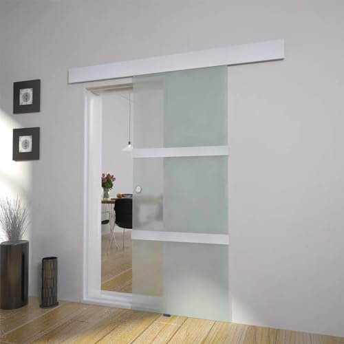 Schiebetür Glas und Aluminium 178 cm Silbern, LAPOOH Zimmertür, Eingangstür - 1 Aluminiumschiene, 3 Gläser, 1 Abdeckleiste, 2 Türstopper, 1 Türknopf, 2 Montagesätze und 2 Schienenverbinder