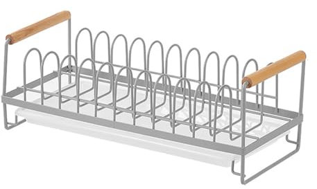 Koomuao Tellerhalter Organizer,Metall Tellerhalter Teller Organizer Schrank,Multifunktional Tellerständer mit Griffen,Abtropfgestell Geschirr für Teller Schneidebretter Topfdeckel (Grau-B)