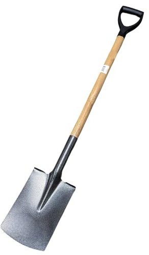 Gärtnerspaten Bauspaten Stahl pulverbeschichtet mit Trittkante Holzstiel Fiberglas Ummantelung und D-Griff Garten Grabe Spaten Metall Holz Stiel