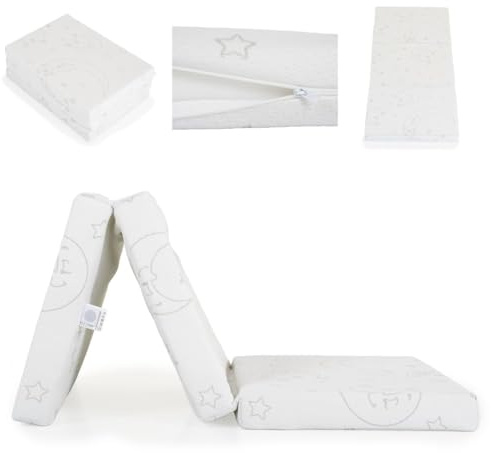 MONI Babybett Faltmatratze, Klappmatratze Snooze 120 x 60 x 6 cm, Bezug waschbar, Farbe:weiß
