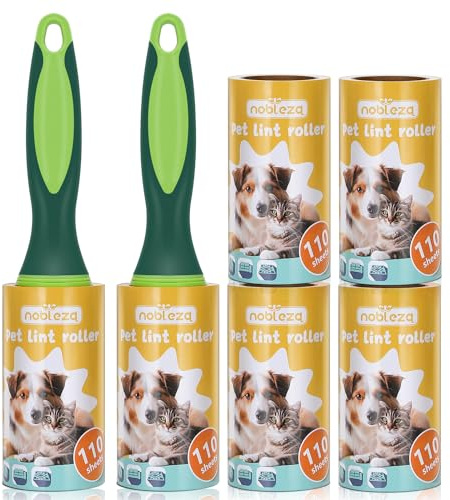 Nobleza Fusselrolle 660 Blatt, 6 Rollen mit 2 Abroller, Extra Klebrige Fusselrolle Kleidung, Fusselroller für Kleidung, Hundehaare, Katzenhaare, Tierhaare, Staub | Extra klebrig für Tierhaare, Katzenhaare & Hundehaare – entfernt von Kleidung, Sofa & Autositzen, Kompakt