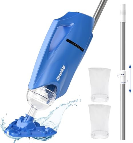 Aspiradora de piscina para piscina sobre el suelo: aspiradora de mano inalámbrica con poste telescópico, limpiador de piscina recargable para piscinas enterradas y jacuzzis, potente succión de hasta