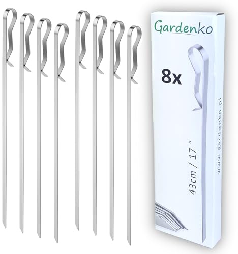 Gardenko Premium Schaschlikspieße Edelstahl - Robuste Grillspieße Edelstahl - Extra Lange Schaschlikspieße 43 cm - Grillset mit 8 Stück Grillspieße