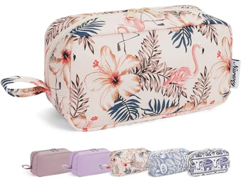 Narwey sminkväska för resor liten sminkväska lätt necessär dragkedja väska make-up väska för kvinnor och män, Beige flamingo, L, Necessär