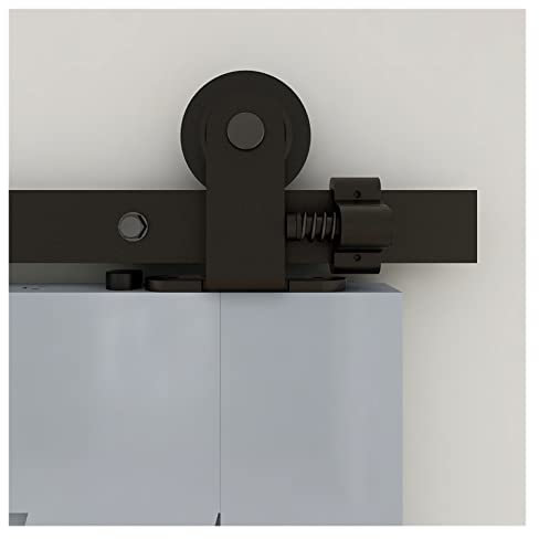 Scheunentor-Hardware-Kit 4ft-20ft. Schiebetür-Tür-Hardware-Kit 122cm-610cm Schienensystem Industrial Track T Style Rollaufhänger for doppelte Holztüren Robust und robust(Size:153cm 5FT rail kit)