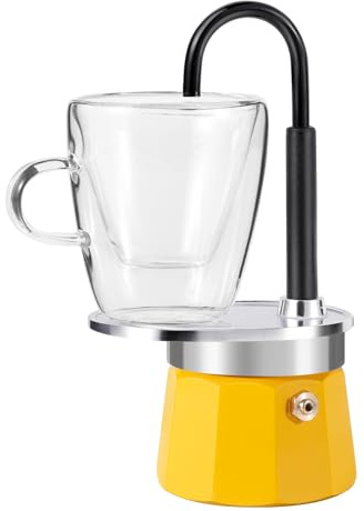 MVPLUE-Mini Express Swiss Single Tube Moka Pot Aluminum Yellow，Moka Set includes One Double Wall 3oz Cup,Enjoy delicious coffee in no time