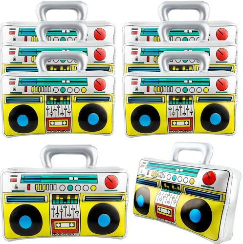 8 Pcs 16.5 Inch Large Blow Up Boom Box Inflatable Boombox Novelty Inflatable Radio Boombox for 80s 90s Radio Hip Hop Party Supplies