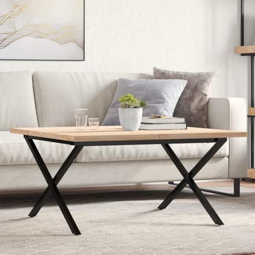 Homgoday Couchtisch X-Gestell Tischbeine Tischgestell Tischfusse Möbelfüße Tischkufen Tischgestell für Moderne Couchtisch, kafftisch, Wohnzimmer 80x80x45,5cm Massivholz Kiefer & Gusseisen