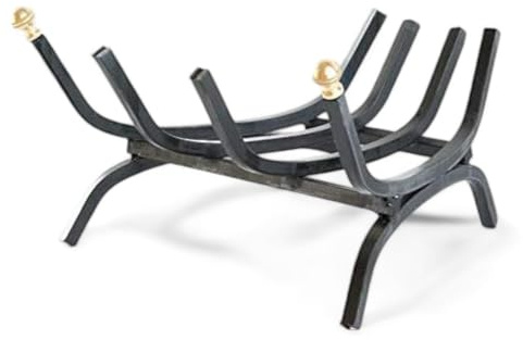 Briconess.com Brucialegna Triangolare in Ferro battuto Nero per Camino con pomoli in Ottone Dimensioni 45x31x20 cm Robusto e Decorativo