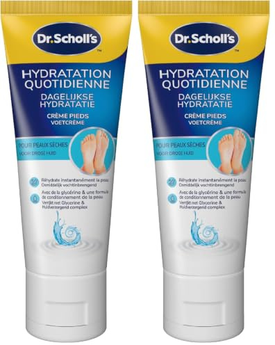 Scholl Crème Pieds Hydratation Renforcée pour peaux sèches - Réhydrate instantanément - Enrichie en glycérine pour des pieds plus lisses et plus doux - 75ml (Lot de 2)