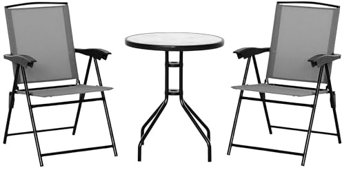 Outsunny Ensemble de Jardin 3 Pcs 2 Chaises Inclinables Table Ronde Gris