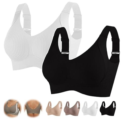 Floralshe Brasier, reggiseno da donna, tinta unita, quattro file, regolabile, senza fili, morbido, senza cuciture, copertura completa, bianco e nero., L